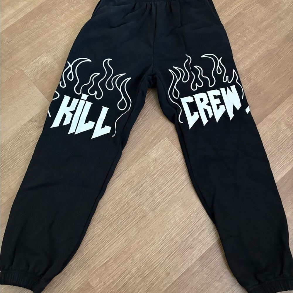Kill Crew Black Joggers with White Flame Graphics